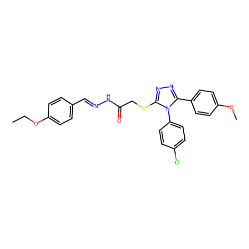 2-{[4-(4-chlorophenyl)-5-(4-methoxyphenyl)-4H-1,2,4-triazol-3-yl]sulfanyl}-N'-[(E)-(4-ethoxyphenyl)methylidene]acetohydrazide structure