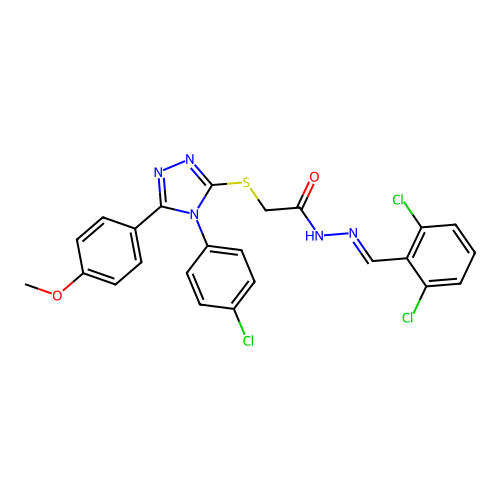 2-{[4-(4-chlorophenyl)-5-(4-methoxyphenyl)-4H-1,2,4-triazol-3-yl]sulfanyl}-N'-[(E)-(2,6-dichlorophenyl)methylidene]acetohydrazide structure