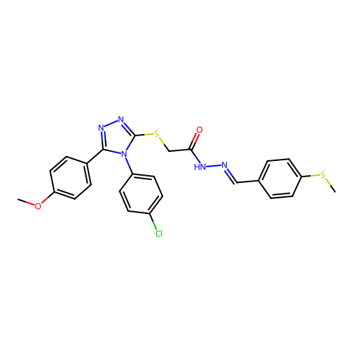 2-{[4-(4-chlorophenyl)-5-(4-methoxyphenyl)-4H-1,2,4-triazol-3-yl]sulfanyl}-N'-{(E)-[4-(methylsulfanyl)phenyl]methylidene}acetohydrazide structure