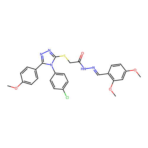 2-{[4-(4-chlorophenyl)-5-(4-methoxyphenyl)-4H-1,2,4-triazol-3-yl]sulfanyl}-N'-[(E)-(2,4-dimethoxyphenyl)methylidene]acetohydrazide structure