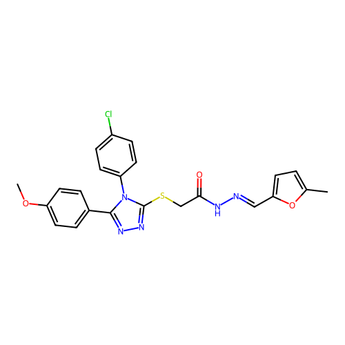 2-{[4-(4-chlorophenyl)-5-(4-methoxyphenyl)-4H-1,2,4-triazol-3-yl]sulfanyl}-N'-[(E)-(5-methylfuran-2-yl)methylidene]acetohydrazide structure