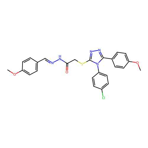 2-{[4-(4-chlorophenyl)-5-(4-methoxyphenyl)-4H-1,2,4-triazol-3-yl]sulfanyl}-N'-[(E)-(4-methoxyphenyl)methylidene]acetohydrazide structure