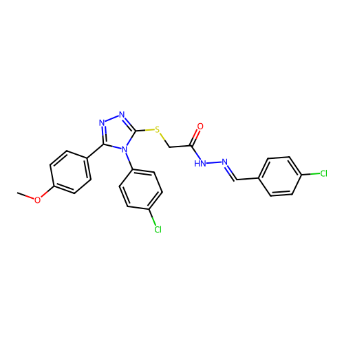 2-{[4-(4-chlorophenyl)-5-(4-methoxyphenyl)-4H-1,2,4-triazol-3-yl]sulfanyl}-N'-[(E)-(4-chlorophenyl)methylidene]acetohydrazide structure
