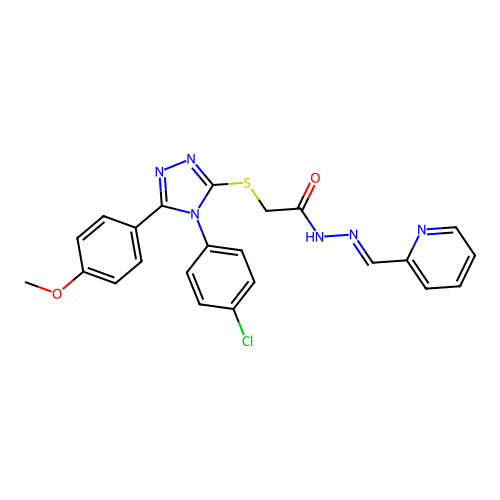 2-{[4-(4-chlorophenyl)-5-(4-methoxyphenyl)-4H-1,2,4-triazol-3-yl]sulfanyl}-N'-[(E)-pyridin-2-ylmethylidene]acetohydrazide structure
