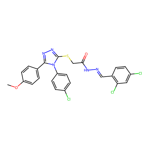 2-{[4-(4-chlorophenyl)-5-(4-methoxyphenyl)-4H-1,2,4-triazol-3-yl]sulfanyl}-N'-[(E)-(2,4-dichlorophenyl)methylidene]acetohydrazide structure