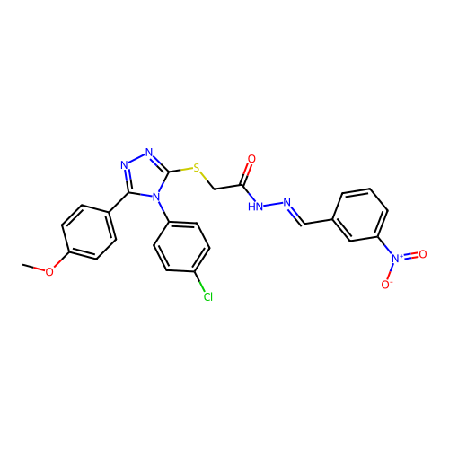2-{[4-(4-chlorophenyl)-5-(4-methoxyphenyl)-4H-1,2,4-triazol-3-yl]sulfanyl}-N'-[(E)-(3-nitrophenyl)methylidene]acetohydrazide structure