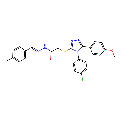 2-{[4-(4-chlorophenyl)-5-(4-methoxyphenyl)-4H-1,2,4-triazol-3-yl]sulfanyl}-N'-[(E)-(4-methylphenyl)methylidene]acetohydrazide structure