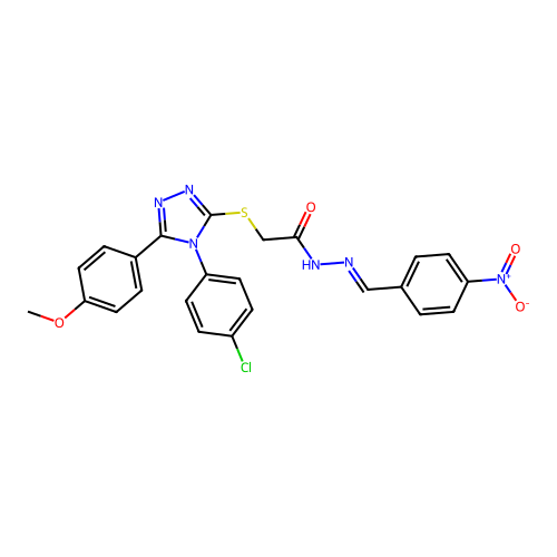 2-{[4-(4-chlorophenyl)-5-(4-methoxyphenyl)-4H-1,2,4-triazol-3-yl]sulfanyl}-N'-[(E)-(4-nitrophenyl)methylidene]acetohydrazide structure
