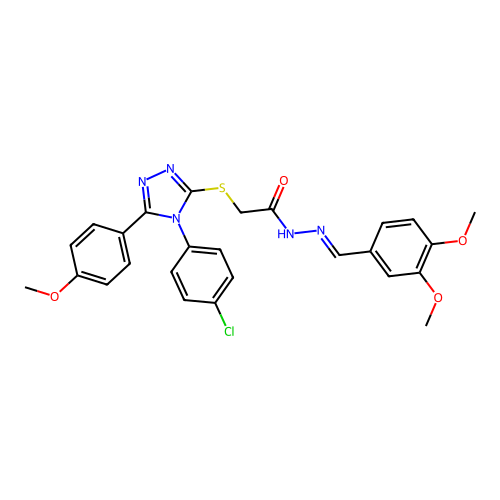 2-{[4-(4-chlorophenyl)-5-(4-methoxyphenyl)-4H-1,2,4-triazol-3-yl]sulfanyl}-N'-[(E)-(3,4-dimethoxyphenyl)methylidene]acetohydrazide structure