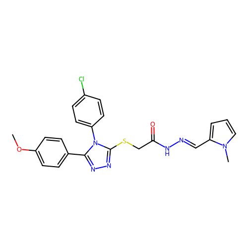 2-{[4-(4-chlorophenyl)-5-(4-methoxyphenyl)-4H-1,2,4-triazol-3-yl]sulfanyl}-N'-[(E)-(1-methyl-1H-pyrrol-2-yl)methylidene]acetohydrazide structure