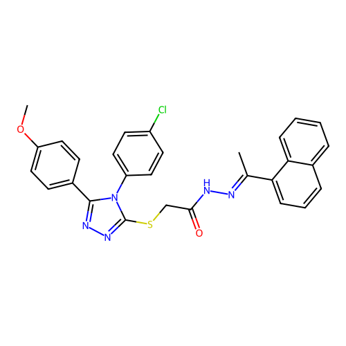 2-{[4-(4-chlorophenyl)-5-(4-methoxyphenyl)-4H-1,2,4-triazol-3-yl]sulfanyl}-N'-[(1E)-1-(naphthalen-1-yl)ethylidene]acetohydrazide structure