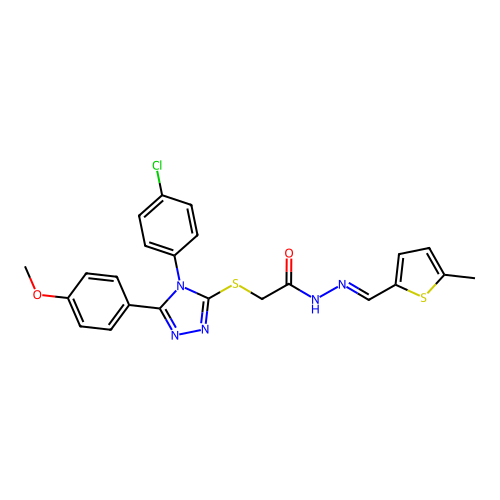 2-{[4-(4-chlorophenyl)-5-(4-methoxyphenyl)-4H-1,2,4-triazol-3-yl]sulfanyl}-N'-[(E)-(5-methylthiophen-2-yl)methylidene]acetohydrazide structure