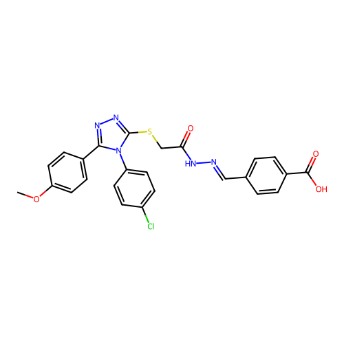 4-{(E)-[2-({[4-(4-chlorophenyl)-5-(4-methoxyphenyl)-4H-1,2,4-triazol-3-yl]sulfanyl}acetyl)hydrazinylidene]methyl}benzoic acid structure