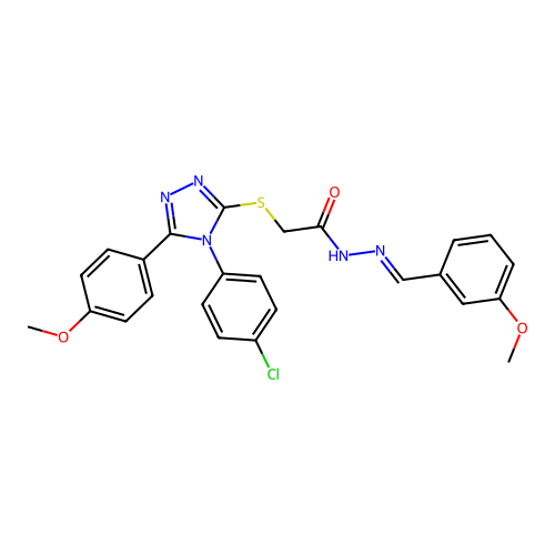 2-{[4-(4-chlorophenyl)-5-(4-methoxyphenyl)-4H-1,2,4-triazol-3-yl]sulfanyl}-N'-[(E)-(3-methoxyphenyl)methylidene]acetohydrazide structure