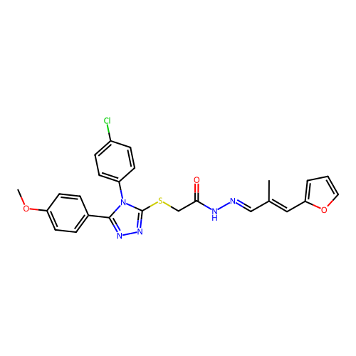 2-{[4-(4-chlorophenyl)-5-(4-methoxyphenyl)-4H-1,2,4-triazol-3-yl]sulfanyl}-N'-[(1E,2E)-3-(furan-2-yl)-2-methylprop-2-en-1-ylidene]acetohydrazide structure