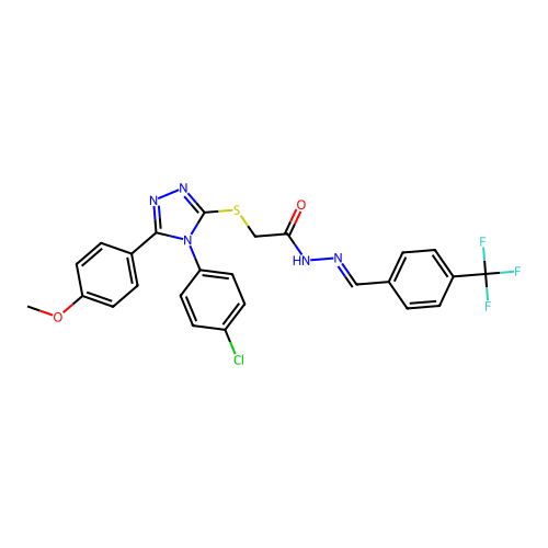 2-{[4-(4-chlorophenyl)-5-(4-methoxyphenyl)-4H-1,2,4-triazol-3-yl]sulfanyl}-N'-{(E)-[4-(trifluoromethyl)phenyl]methylidene}acetohydrazide structure