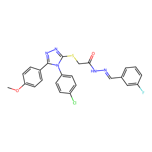 2-{[4-(4-chlorophenyl)-5-(4-methoxyphenyl)-4H-1,2,4-triazol-3-yl]sulfanyl}-N'-[(E)-(3-fluorophenyl)methylidene]acetohydrazide structure
