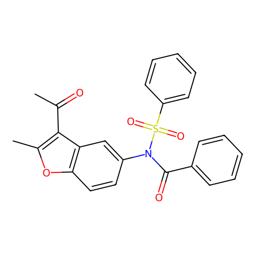 N-(3-acetyl-2-methyl-1-benzofuran-5-yl)-N-(benzenesulfonyl)benzamide structure