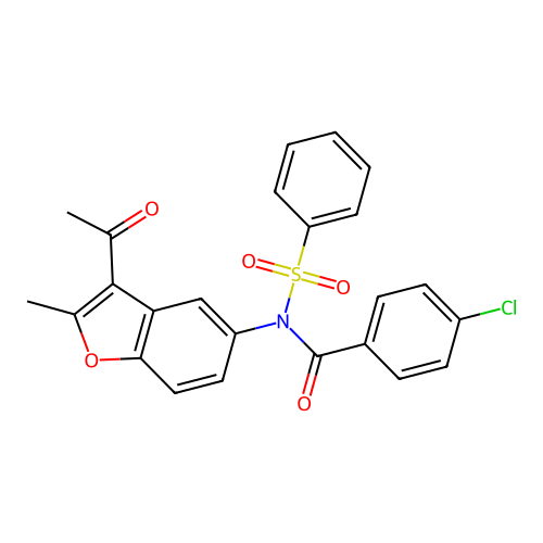 N-(3-acetyl-2-methyl-1-benzofuran-5-yl)-N-(benzenesulfonyl)-4-chlorobenzamide structure