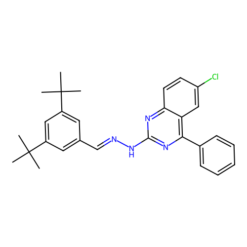 (E)-6-chloro-2-(2-(3,5-di-tert-butylbenzylidene)hydrazinyl)-4-phenylquinazoline structure