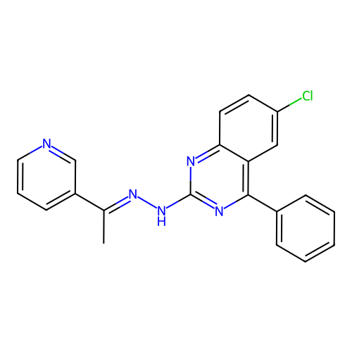 6-chloro-4-phenyl-2-{(2E)-2-[1-(pyridin-3-yl)ethylidene]hydrazinyl}quinazoline structure