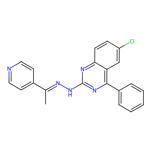 6-chloro-4-phenyl-2-{(2E)-2-[1-(pyridin-4-yl)ethylidene]hydrazinyl}quinazoline structure