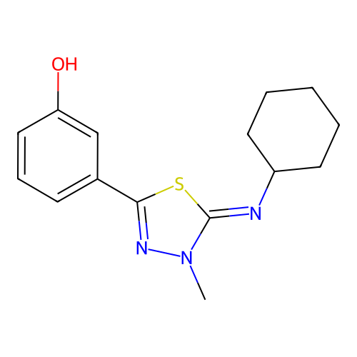 3-{5-[(Z)-Cyclohexylimino]-4-methyl-4,5-dihydro-[1,3,4]thiadiazol-2-yl}-phenol structure