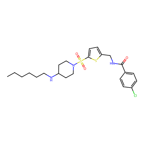 4-chloro-n-[(5-{[4-(hexylamino)piperidin-1-yl]sulfonyl}thien-2-yl)methyl]benzamide structure