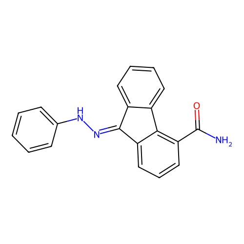 (9E)-9-(2-phenylhydrazinylidene)-9H-fluorene-4-carboxamide structure