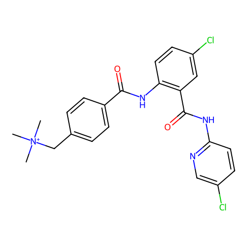 {4-[4-Chloro-2-(5-chloro-pyridin-2-ylcarbamoyl)-phenylcarbamoyl]-benzyl}-trimethyl-ammonium structure