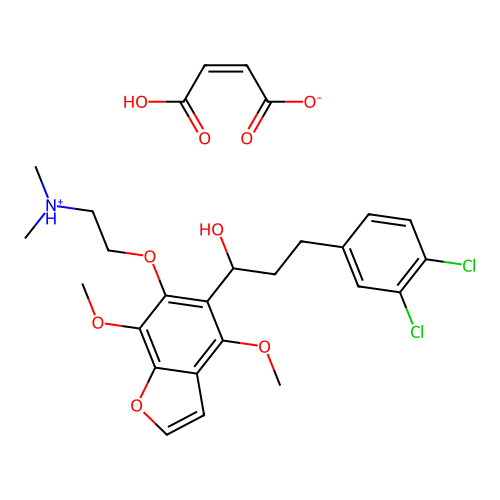 5-Benzofuranmethanol, alpha-(2-(3,4-dichlorophenyl)ethyl)-4,7-dimethoxy-6-(2-(dimethylamino)ethoxy)-, maleate (1:1) (salt) structure