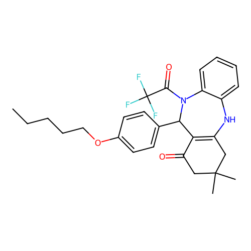 2,2,2-trifluoro-1-{1-hydroxy-3,3-dimethyl-11-[4-(pentyloxy)phenyl]-2,3,4,11-tetrahydro-10H-dibenzo[b,e][1,4]diazepin-10-yl}ethanone structure