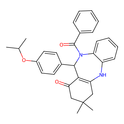 10-benzoyl-11-(4-isopropoxyphenyl)-3,3-dimethyl-2,3,4,5,10,11-hexahydro-1H-dibenzo[b,e][1,4]diazepin-1-one structure