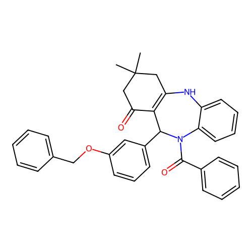 {11-[3-(benzyloxy)phenyl]-1-hydroxy-3,3-dimethyl-2,3,4,11-tetrahydro-10H-dibenzo[b,e][1,4]diazepin-10-yl}(phenyl)methanone structure