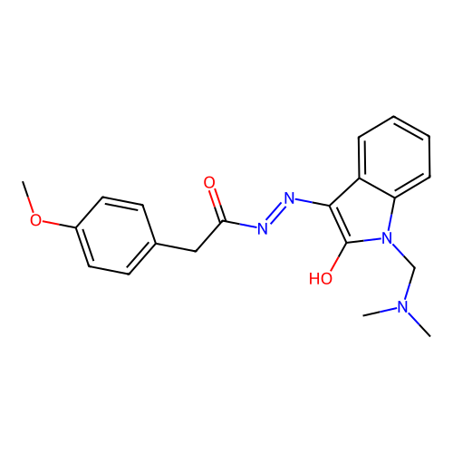 N-[(E)-[1-(dimethylaminomethyl)-2-oxoindol-3-ylidene]amino]-2-(4-methoxyphenyl)acetamide structure