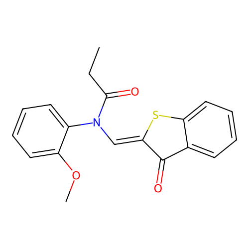 (Z)-N-(2-methoxyphenyl)-N-((3-oxobenzo[b]thiophen-2(3H)-ylidene)methyl)propionamide structure