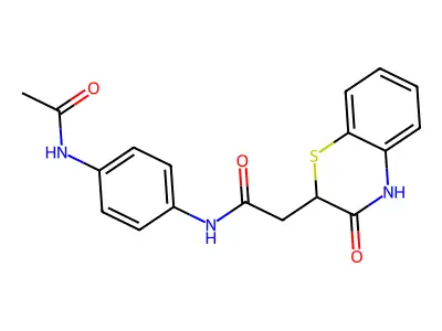 N-(4-acetamidophenyl)-2-(3-oxo-3,4-dihydro-2H-1,4-benzothiazin-2-yl)acetamide structure