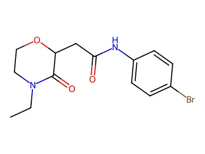 N-(4-bromophenyl)-2-(4-ethyl-3-oxomorpholin-2-yl)acetamide structure