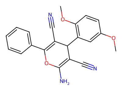 2-amino-4-(2,5-dimethoxyphenyl)-6-phenyl-4H-pyran-3,5-dicarbonitrile structure