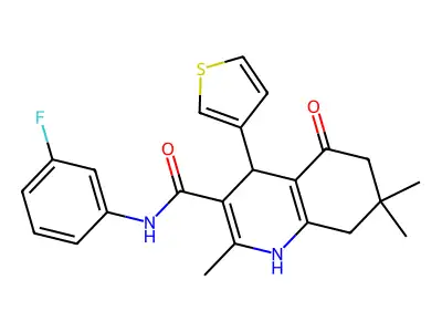 N-(3-fluorophenyl)-2,7,7-trimethyl-5-oxo-4-(3-thienyl)-1,4,5,6,7,8-hexahydro-3-quinolinecarboxamide structure