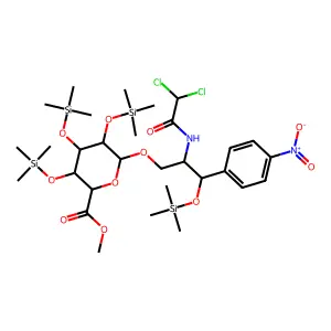 Tetrakis(trimethylsilyl)chloramphenicol glucuronide methyl ester structure