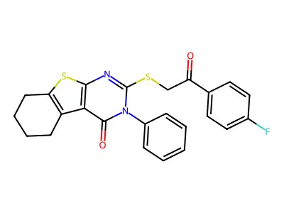 [1]Benzothieno[2,3-d]pyrimidin-4(3H)-one, 2-[[2-(4-fluorophenyl)-2-oxoethyl]thio]-5,6,7,8-tetrahydro-3-phenyl- structure
