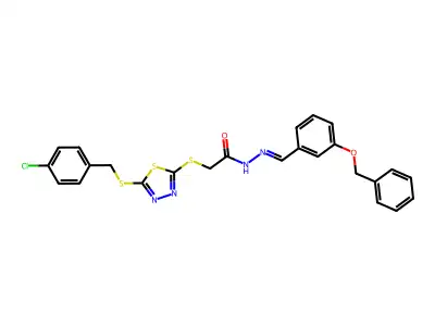 (Z)-N'-(3-(benzyloxy)benzylidene)-2-((5-((4-chlorobenzyl)thio)-1,3,4-thiadiazol-2-yl)thio)acetohydrazide structure