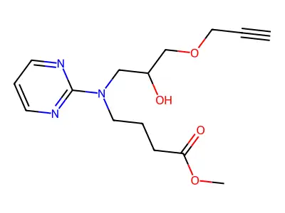 Methyl 4-[(2-hydroxy-3-prop-2-ynoxy-propyl)-pyrimidin-2-yl-amino]butanoate structure