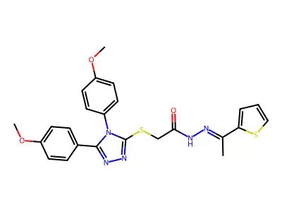 2-[[4,5-bis(4-methoxyphenyl)-1,2,4-triazol-3-yl]sulfanyl]-N-[(Z)-1-thiophen-2-ylethylideneamino]acetamide structure