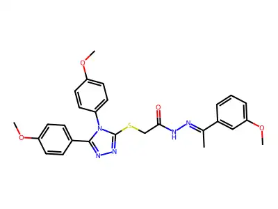 (Z)-2-((4,5-bis(4-methoxyphenyl)-4H-1,2,4-triazol-3-yl)thio)-N'-(1-(3-methoxyphenyl)ethylidene)acetohydrazide structure