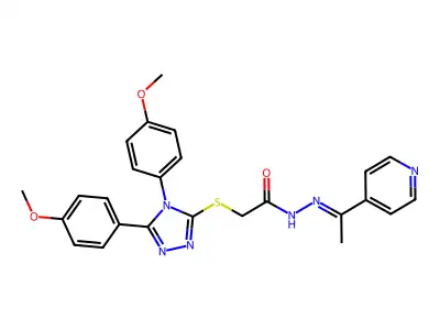 (Z)-2-((4,5-bis(4-methoxyphenyl)-4H-1,2,4-triazol-3-yl)thio)-N'-(1-(pyridin-4-yl)ethylidene)acetohydrazide structure