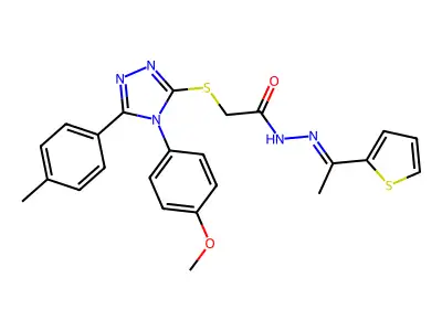 2-[[4-(4-methoxyphenyl)-5-(4-methylphenyl)-1,2,4-triazol-3-yl]sulfanyl]-N-[(Z)-1-thiophen-2-ylethylideneamino]acetamide structure