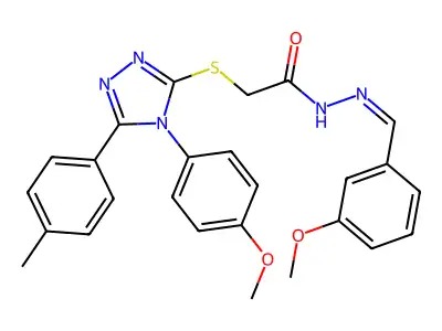 N-[(E)-(3-methoxyphenyl)methylideneamino]-2-[[4-(4-methoxyphenyl)-5-(4-methylphenyl)-1,2,4-triazol-3-yl]sulfanyl]acetamide structure