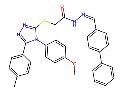 N'-[(E)-[1,1'-biphenyl]-4-ylmethylidene]-2-{[4-(4-methoxyphenyl)-5-(4-methylphenyl)-4H-1,2,4-triazol-3-yl]thio}acetohydrazide structure